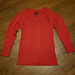 rue 21 Red V-neck accent Sweater w/ Ribbed Bottom